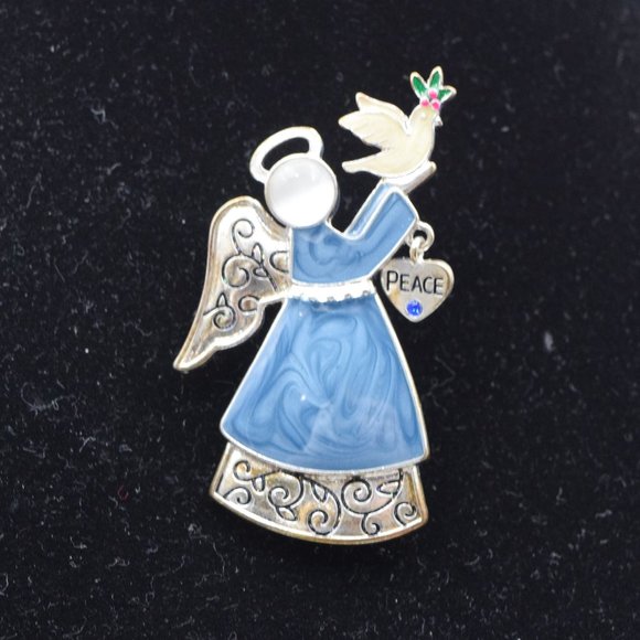 Vintage Kenneth Cole Enamel Peace Angel and Dove Pin 1980's - Picture 1 of 6